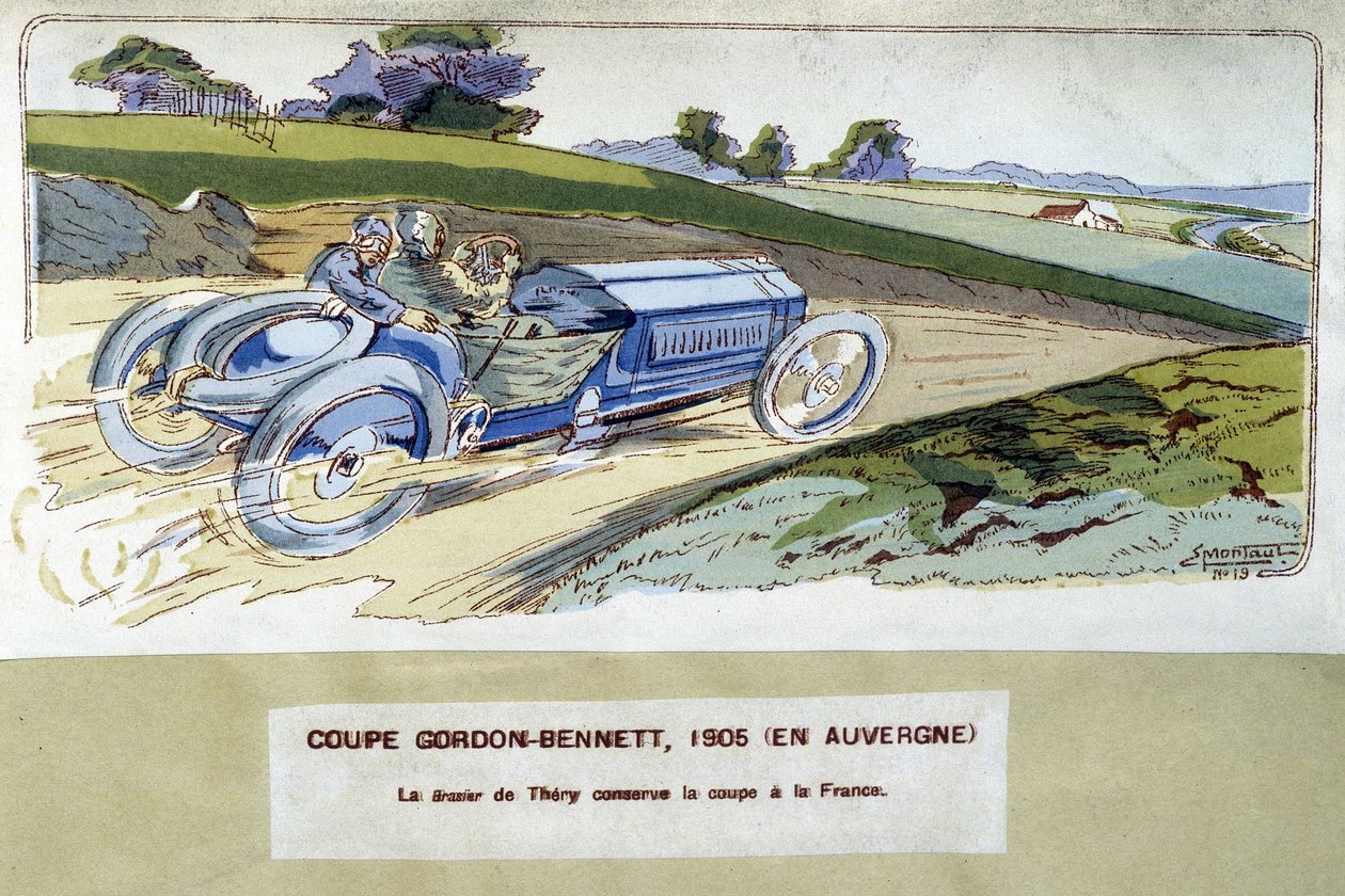 Corsa: la Coppa Gordon Bennett nel 1905 - disegno di Ernest Montaut (1878-1909) da Ernest Montaut