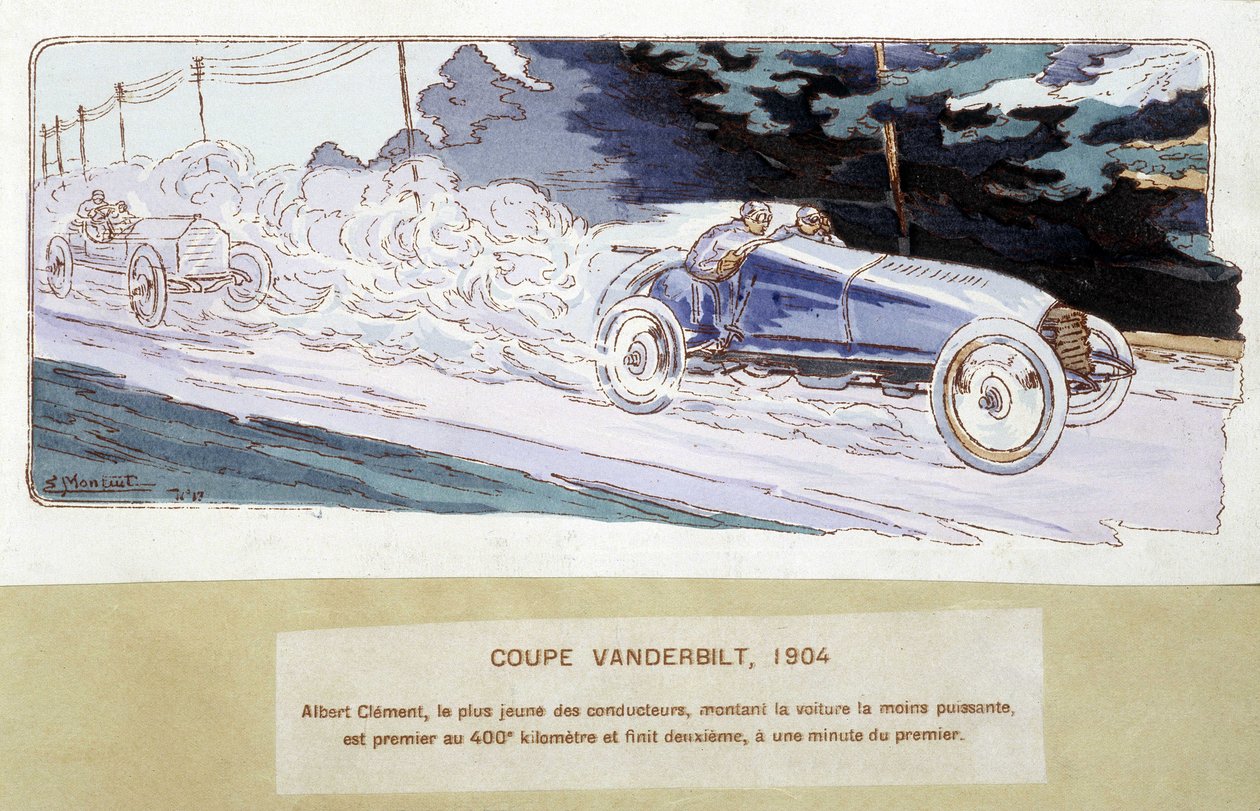 Corsa: la Coppa Vanderbilt nel 1904 - disegno di Ernest Montaut (1878-1909) da Ernest Montaut