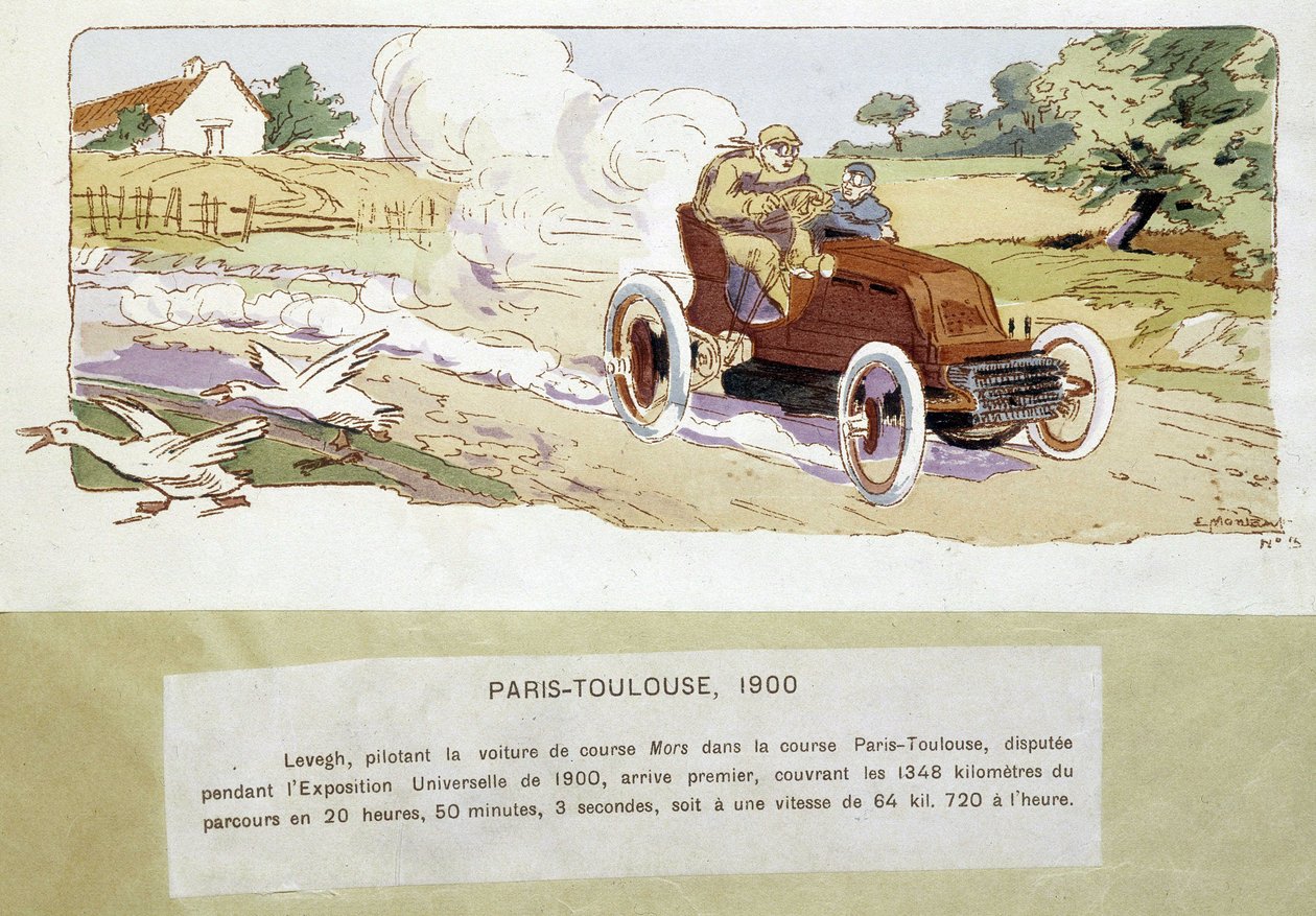 La corsa Parigi - Tolosa nel 1900, disegno di Ernest Montaut (1878-1909) da Ernest Montaut