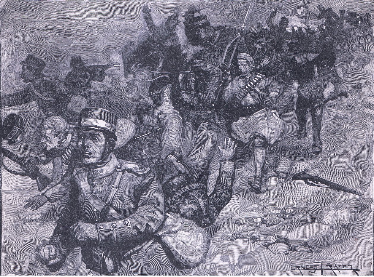 Fuga dei Greci a Larissa, illustrazione da Cassells History of England, 1900 da Ernest Prater