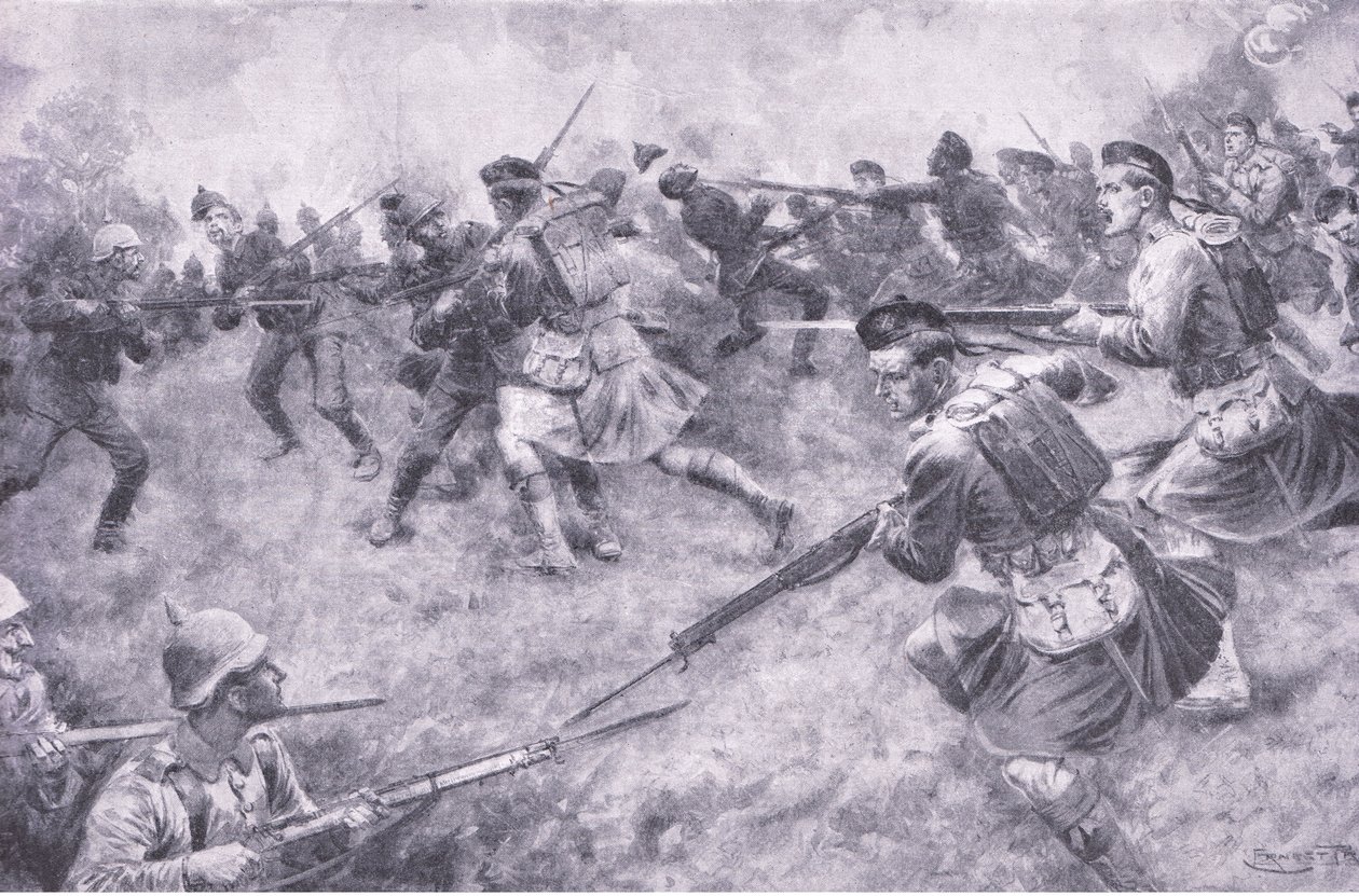 Carica galante degli Scozzesi di Londra, dalla Storia della Grande Guerra Vol 3 pubblicata da Waverley Book Co Limited, c.1920 da Ernest Prater