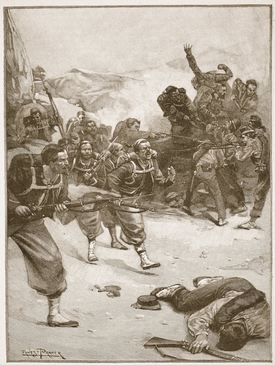 Gli Zuavi presero una delle barricate con un audace assalto alla baionetta, illustrazione da 