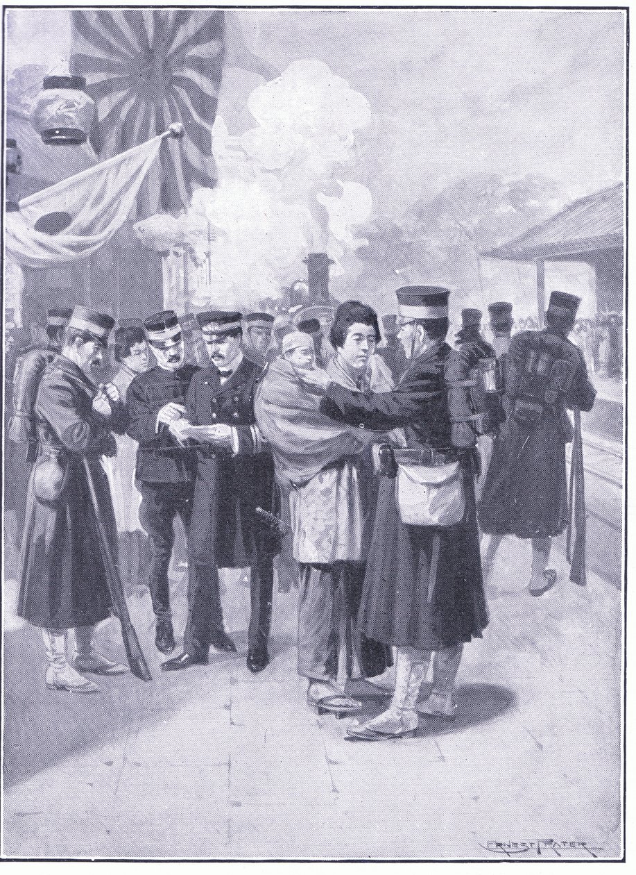 Truppe che lasciano Tokyo, illustrazione da Cassells History of the Russo-Japanese War Vol 1, c.1900 da Ernest Prater