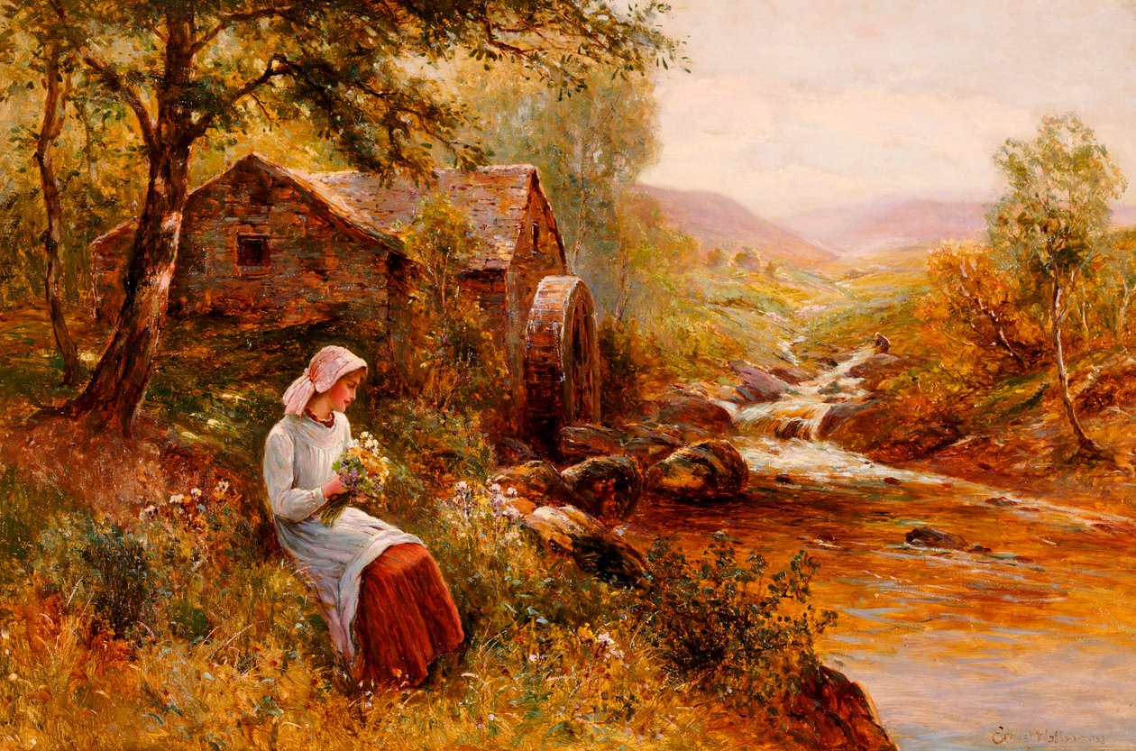 Una giovane ragazza che raccoglie fiori primaverili da Ernest Walbourn