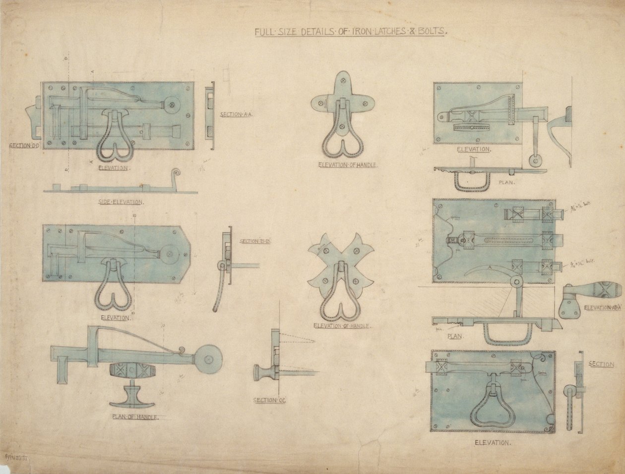 Progetti per chiavistelli e catenacci in ferro, c.1905-15 da Ernest William Gimson