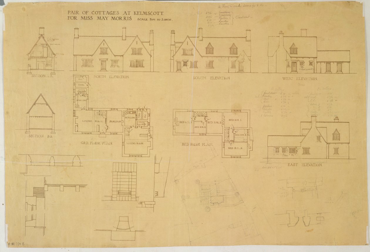 Coppia di Cottage a Kelmscott per Miss May Morris, c.1915 da Ernest William Gimson