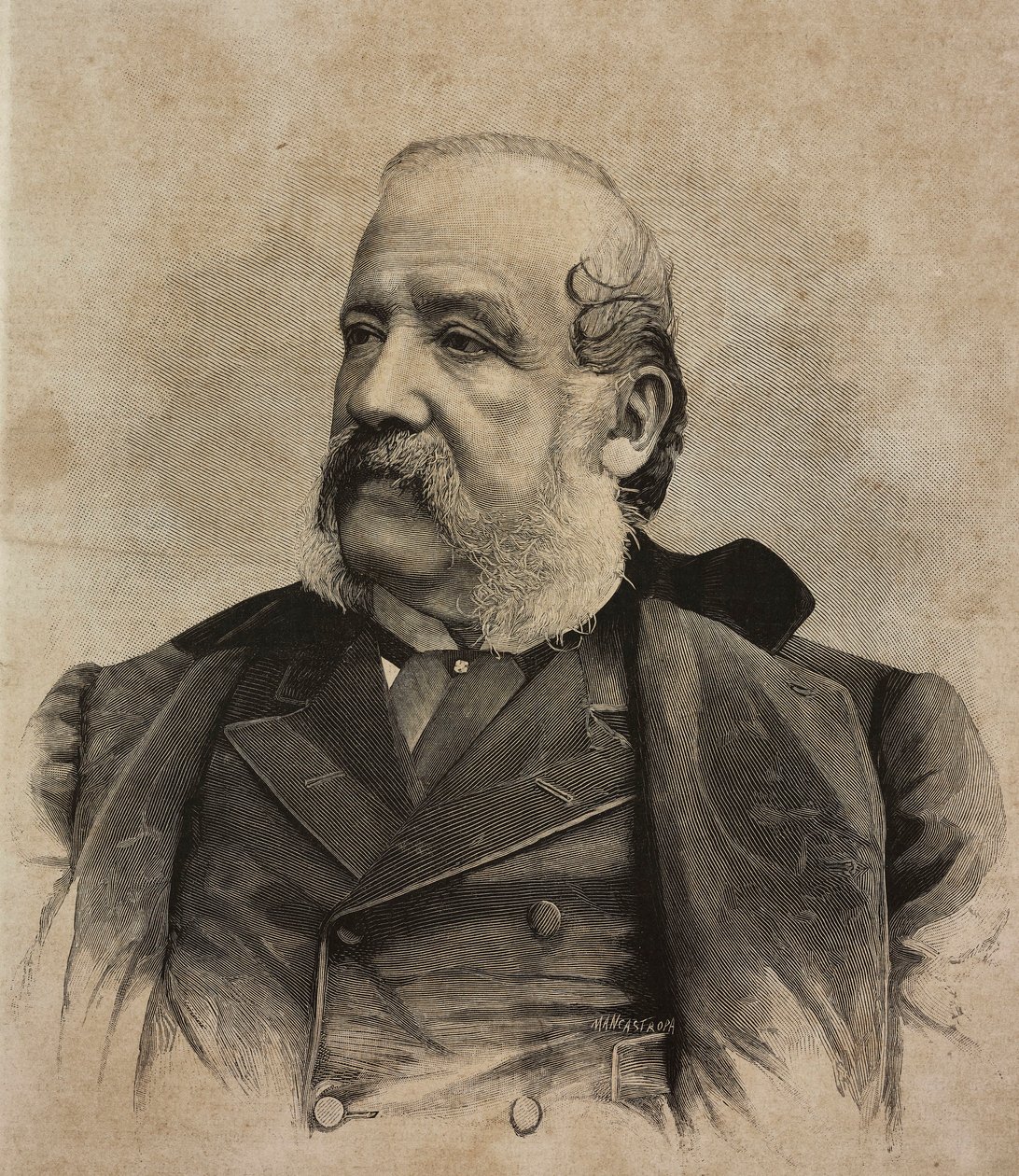 Ritratto di Gerolamo Induno, incisione di Ernesto Mancastropa da fotografia di Guigoni e Bossi, da L