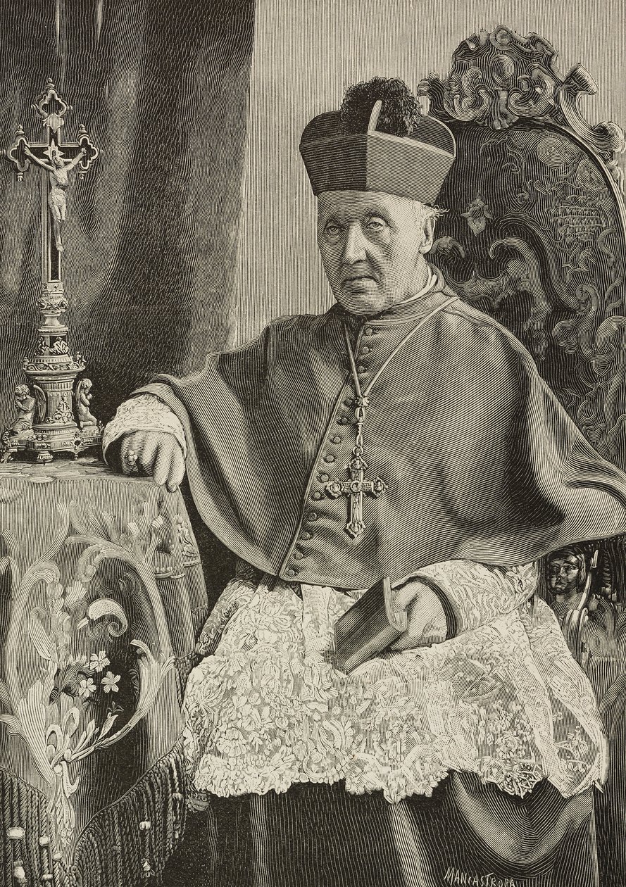 Ritratto di Luigi Nazari di Calabiana (1808-1893), politico e arcivescovo italiano, incisione di Ernesto Mancastropa da foto di Ganzini e Gabriel, da L