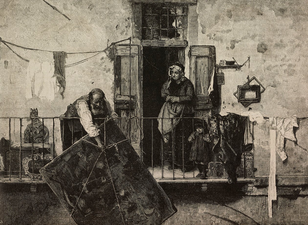 San Michele, Esposizione delle Belle Arti a Venezia, Italia, incisione di Ernesto Mancastroppa da un dipinto di Gerolamo Induno, da L