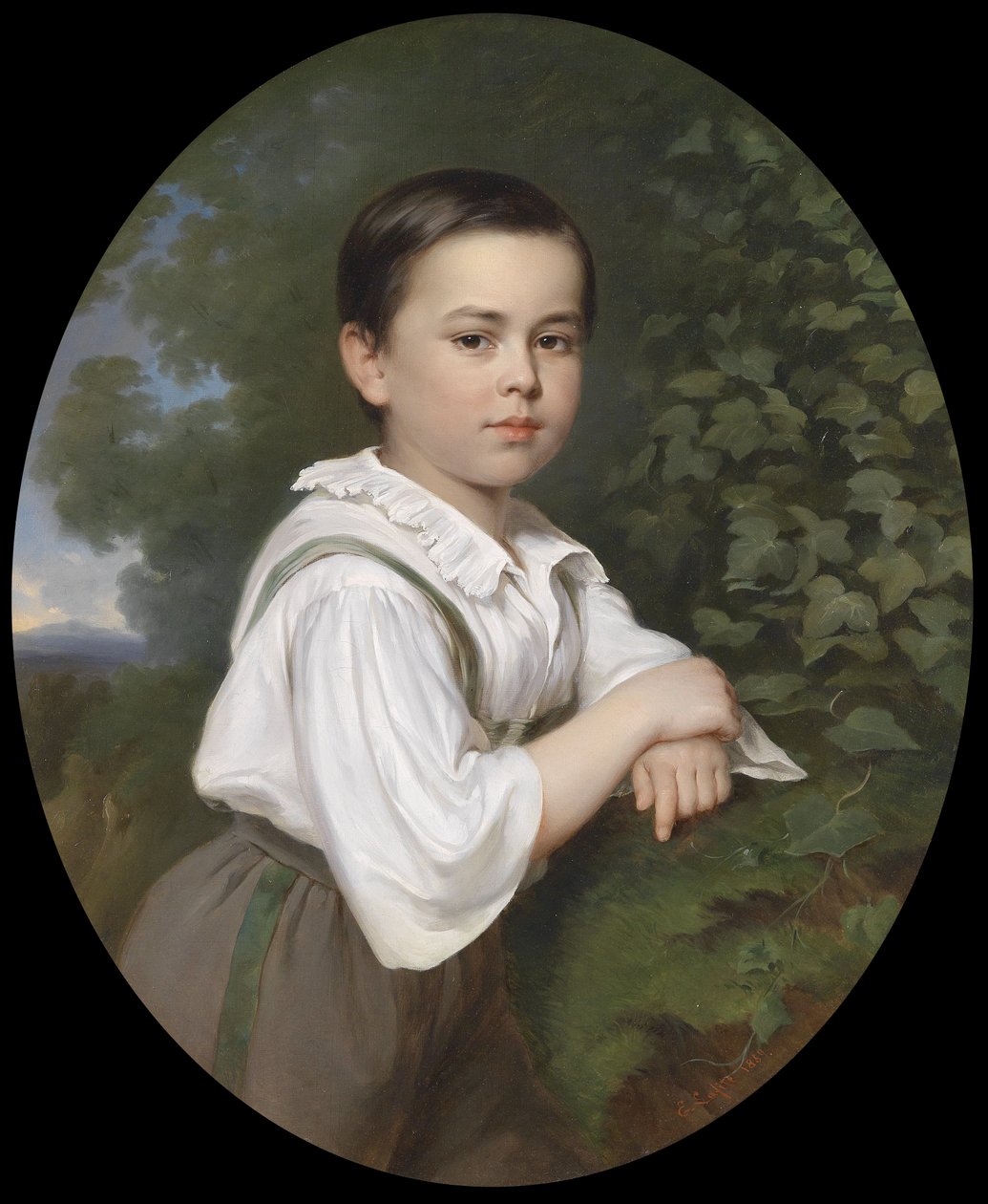 Ritratto di un ragazzo con sfondo paesaggistico da Ernst Lafite