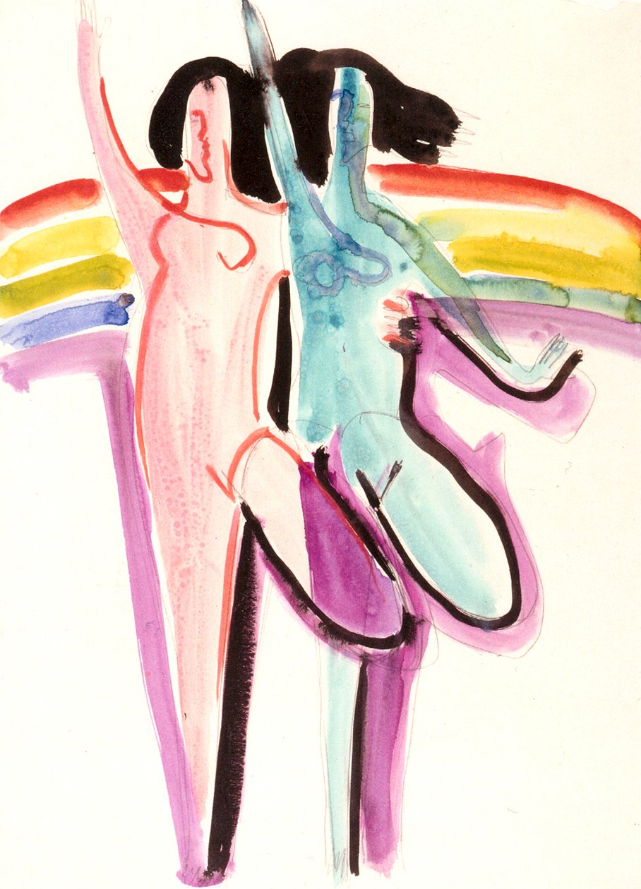 Bozzetto per la sala delle feste a Essen, due ballerine da Ernst Ludwig Kirchner
