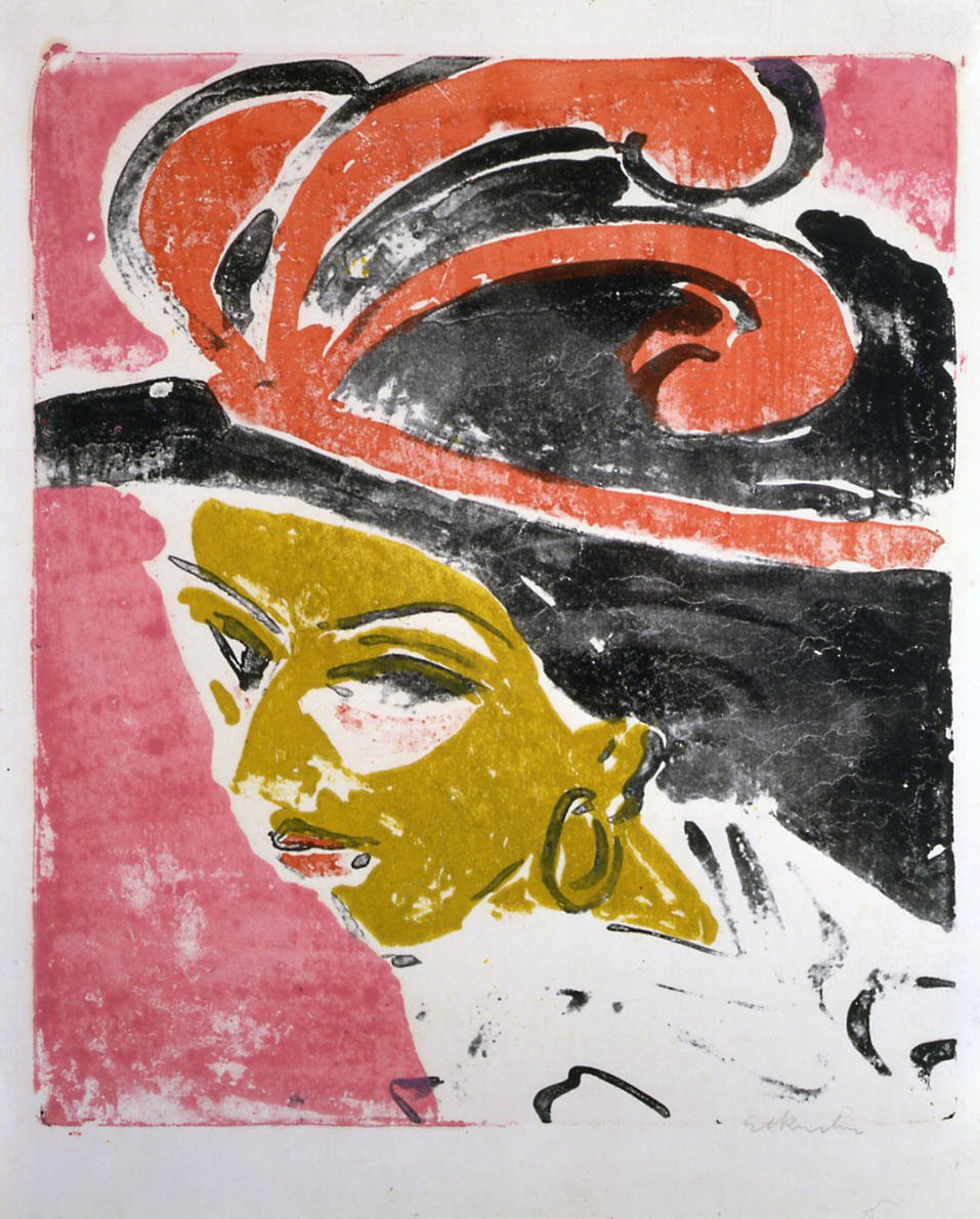 Testa di cocotte con cappello piumato da Ernst Ludwig Kirchner