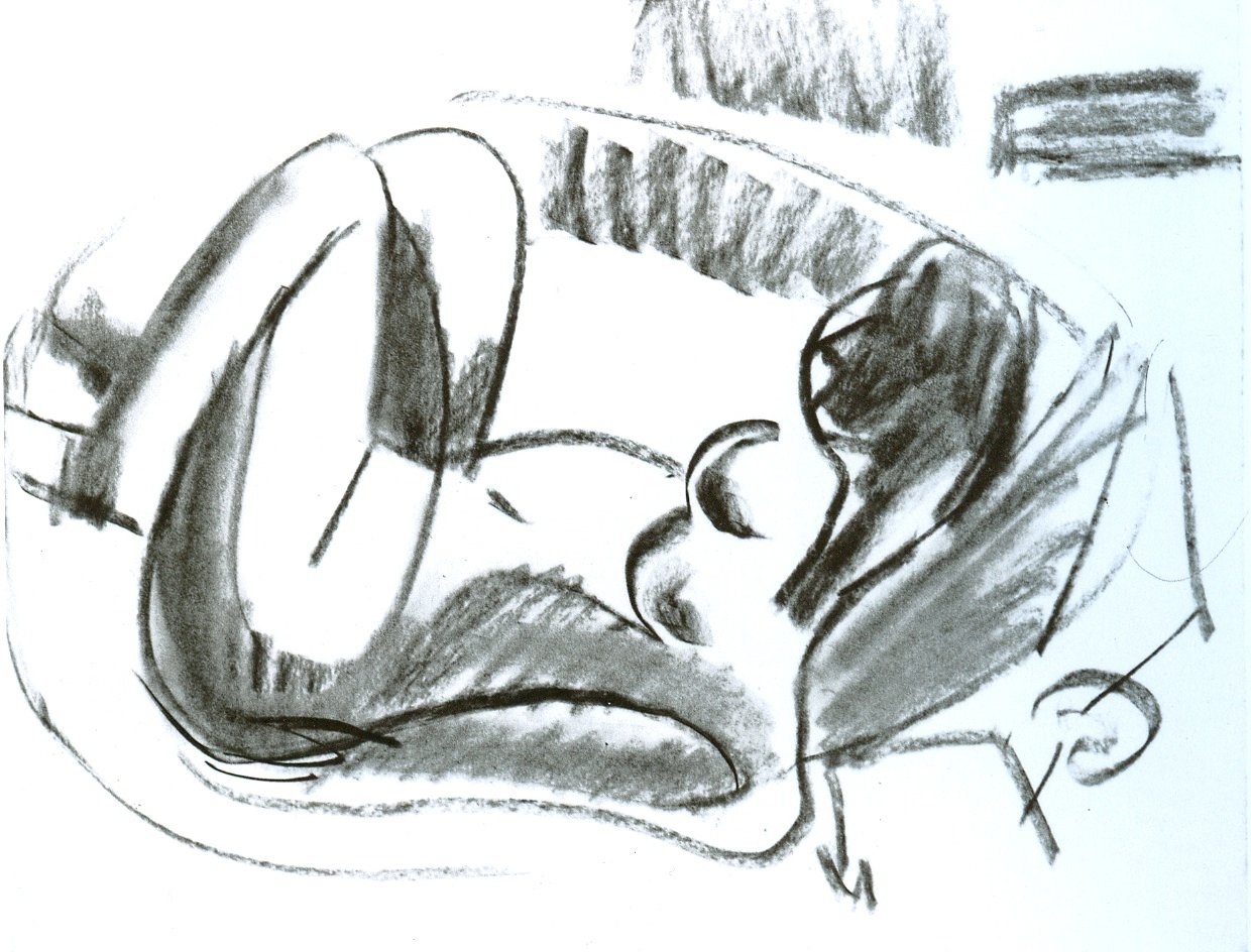 Nudo sdraiato nella vasca con gambe piegate da Ernst Ludwig Kirchner