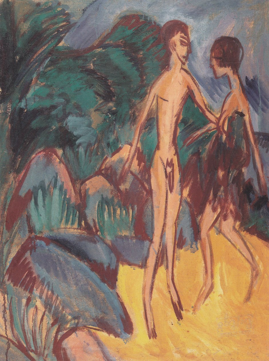 Giovane nudo e ragazza sulla spiaggia da Ernst Ludwig Kirchner
