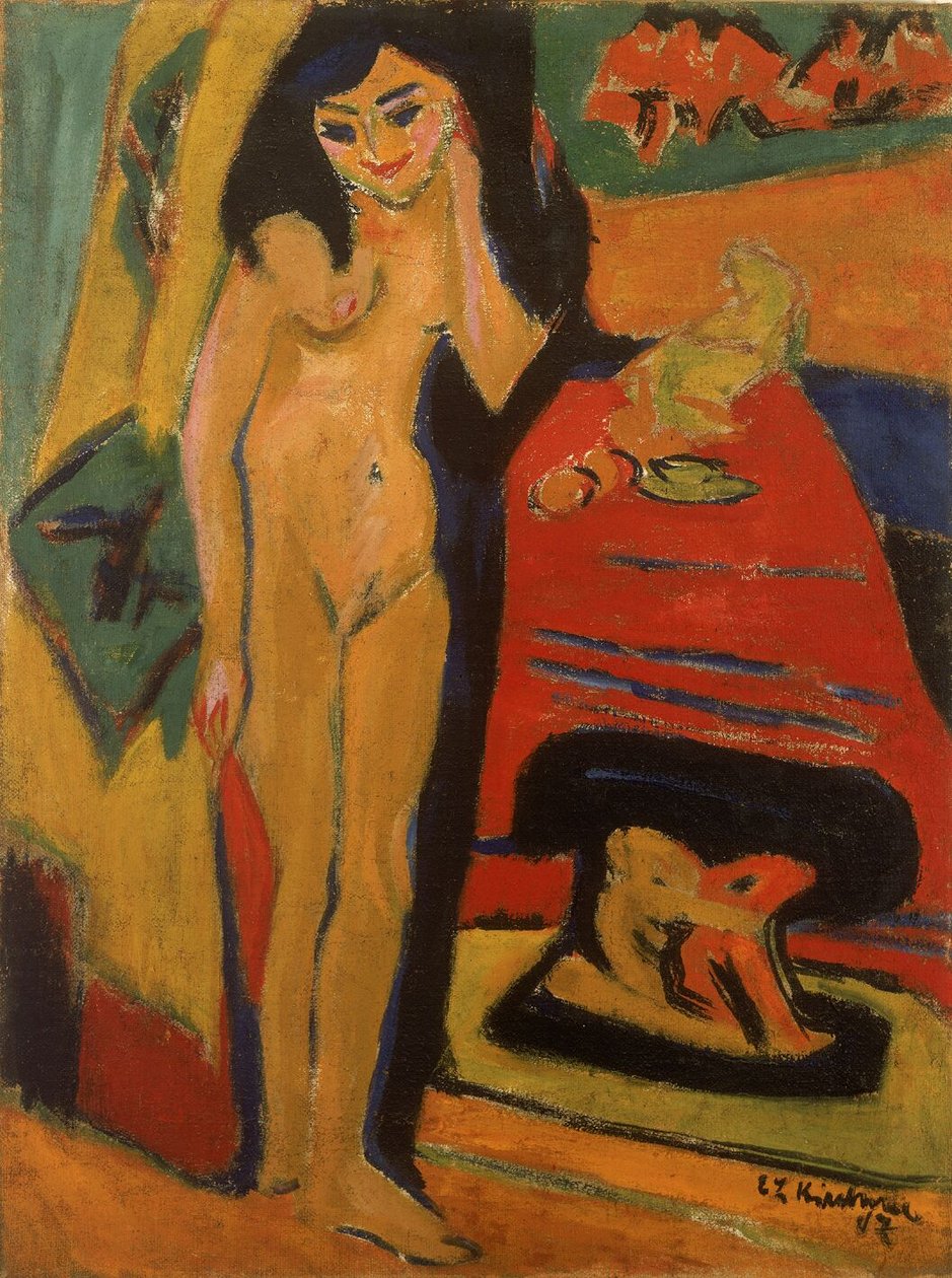 Ragazza nuda dietro la tenda da Ernst Ludwig Kirchner