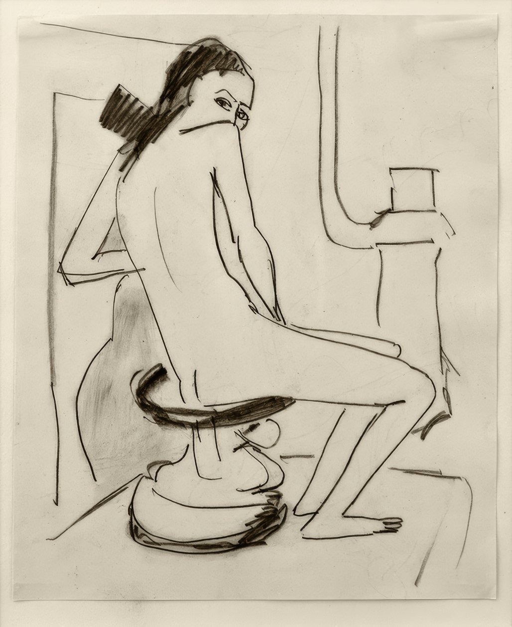 Senza titolo (Marcella su sgabello africano intagliato con stufa...) da Ernst Ludwig Kirchner