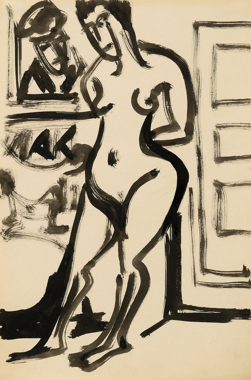 Nudo in piedi davanti a un quadro nello studio da Ernst Ludwig Kirchner