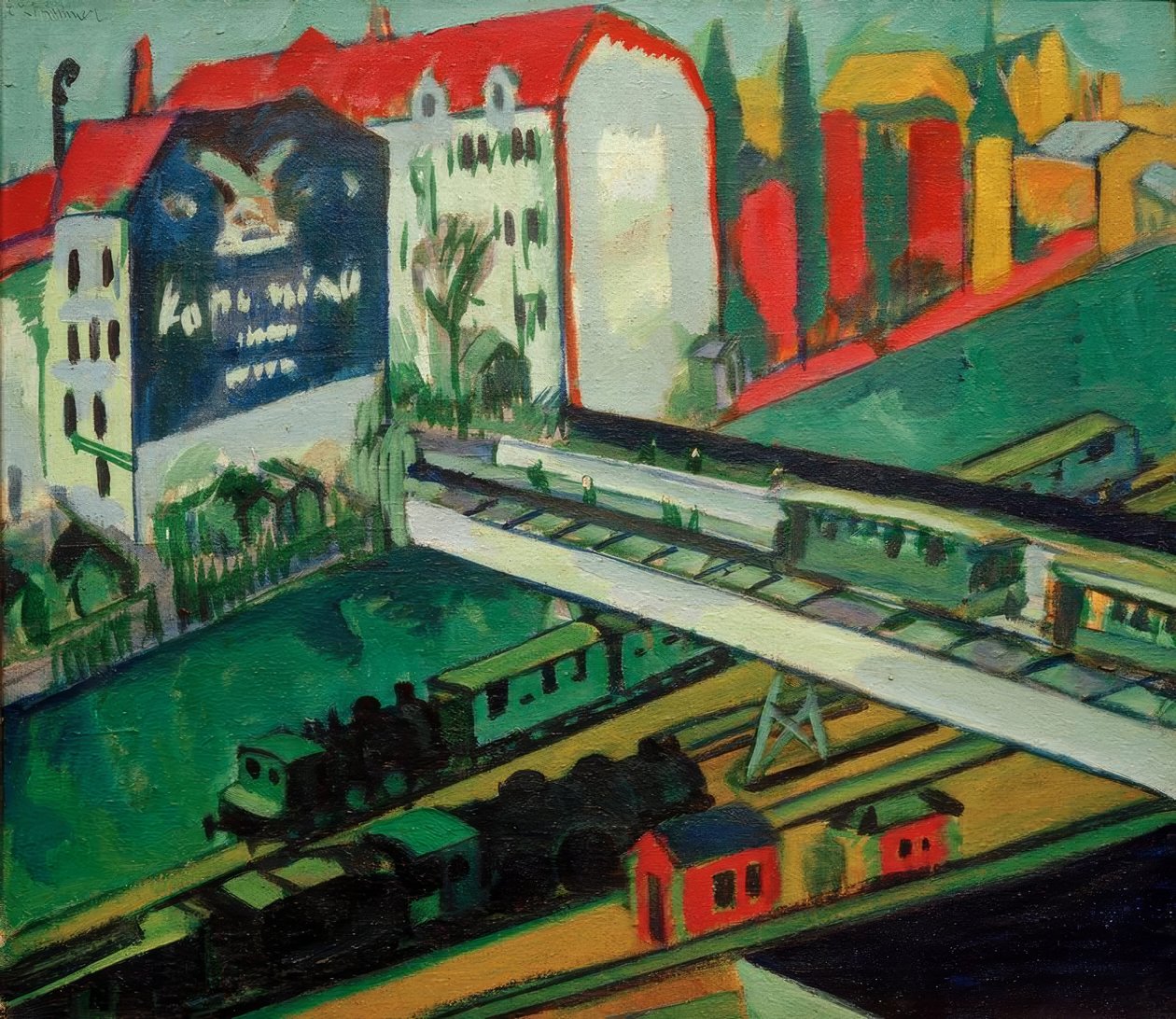Tram e ferrovia; vista dalla finestra dello studio da Ernst Ludwig Kirchner