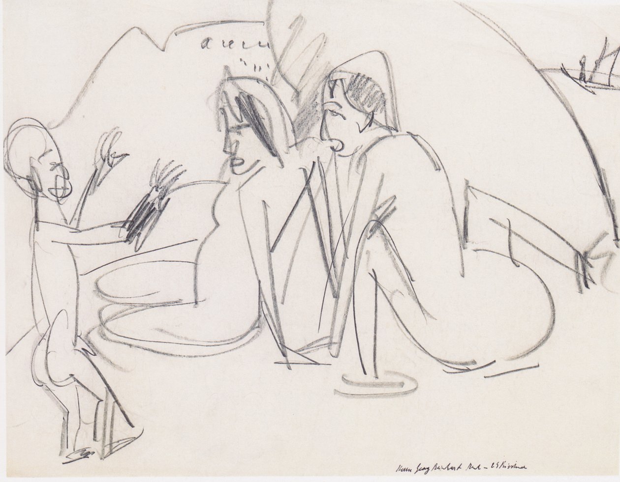 Due donne e scultura sulla spiaggia da Ernst Ludwig Kirchner