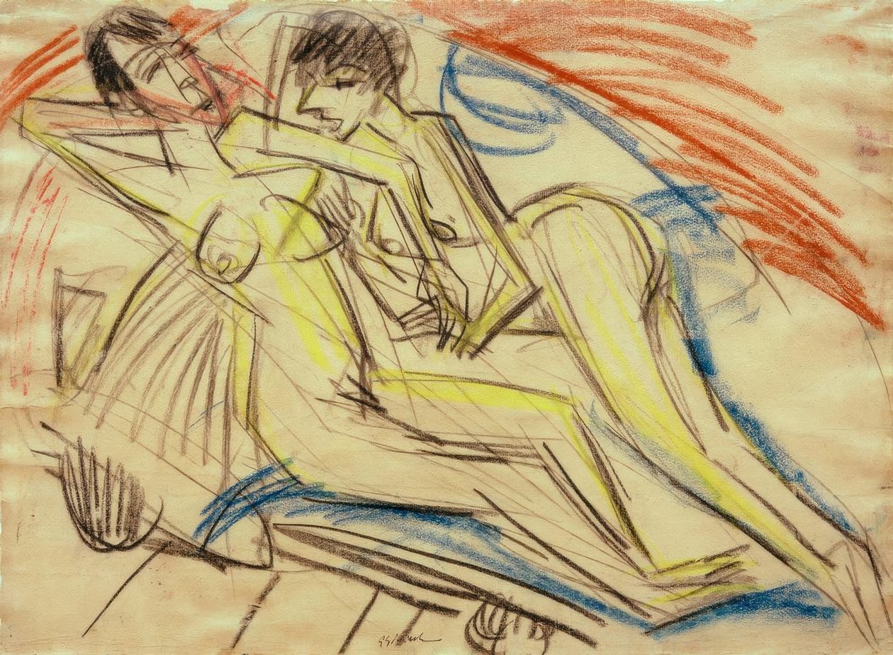 Due ragazze nude sul letto da Ernst Ludwig Kirchner