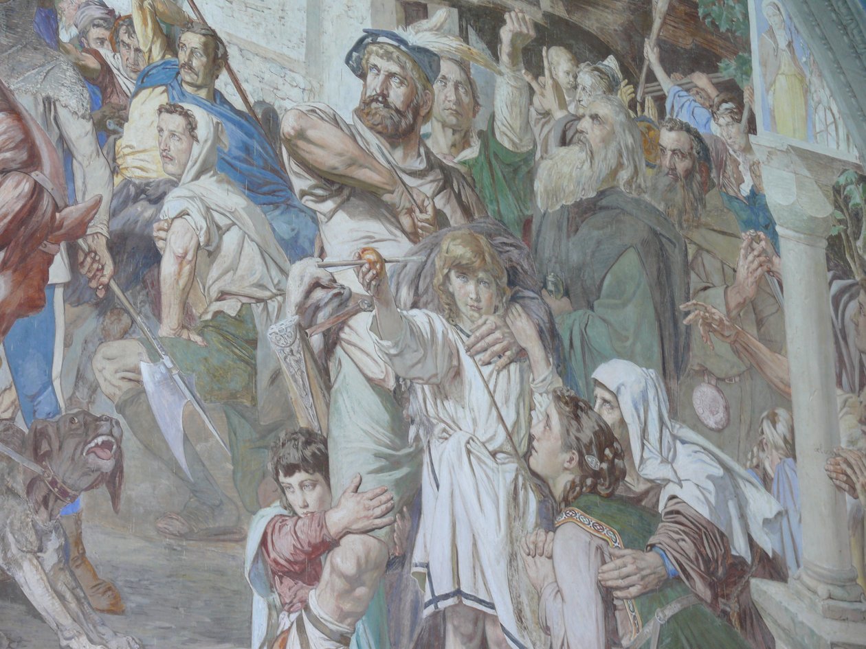 Affresco che raffigura Guglielmo Tell e suo figlio da Ernst Stückelberg