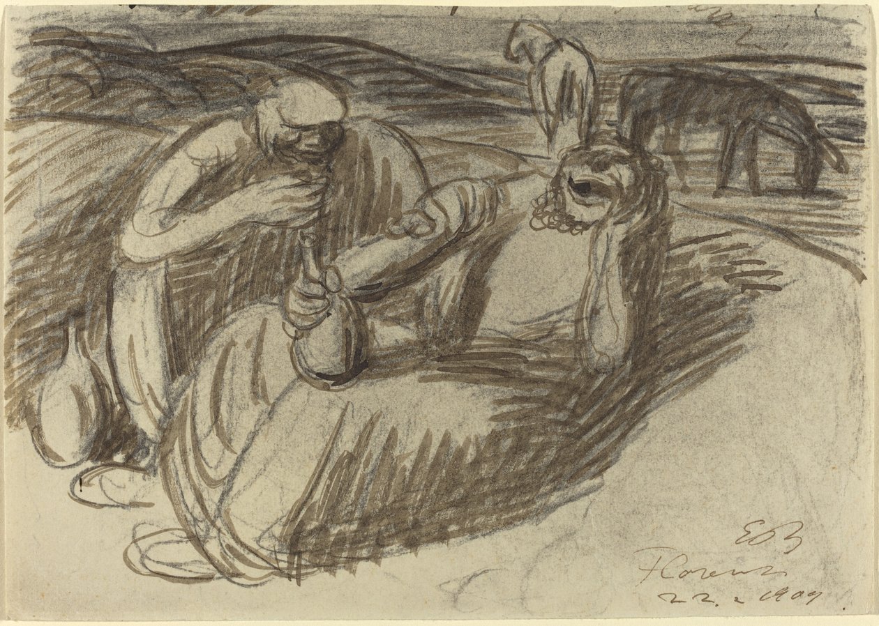 Contadini italiani con fiaschi di vino, 1909 da Ernst Barlach
