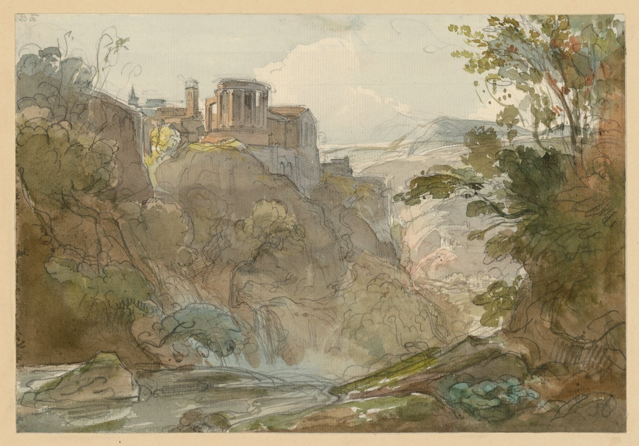 Paesaggio montano con il Tempio della Sibilla a Tivoli da Ernst Fries