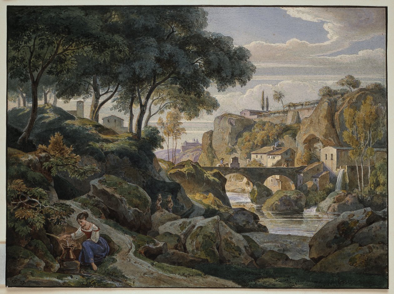 Paesaggio montano italiano con ponte in pietra da Ernst Fries