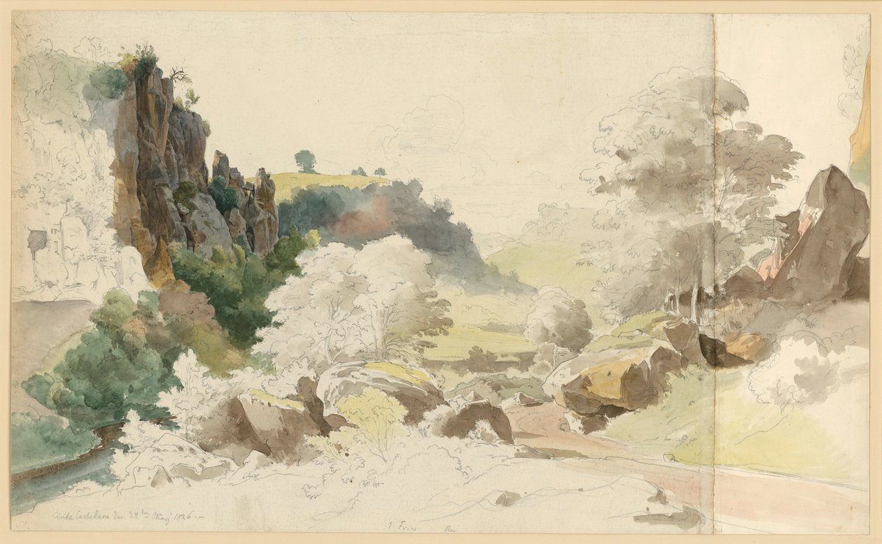 Paesaggio con formazione rocciosa e alberi presso Civita Castellana da Ernst Fries