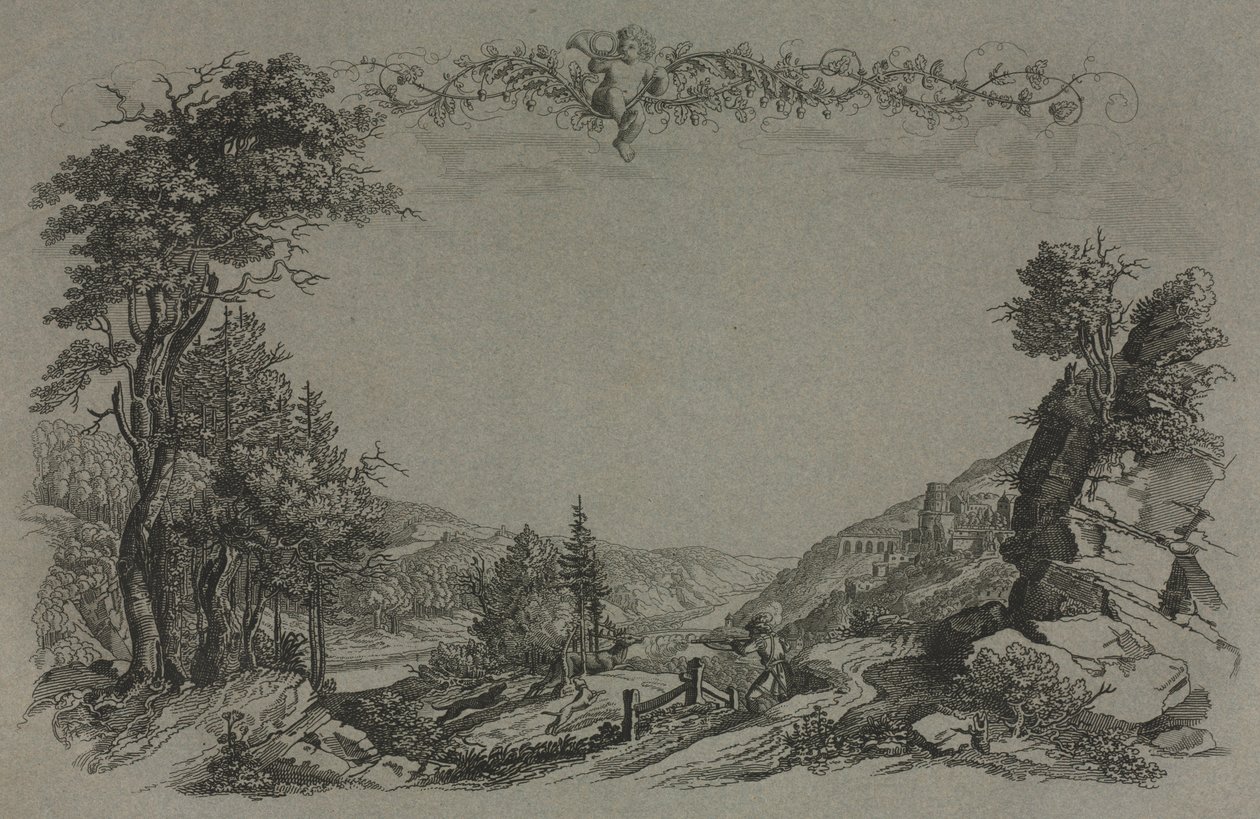 Sei vedute del castello di Heidelberg: Copertina, scena di caccia da Ernst Fries