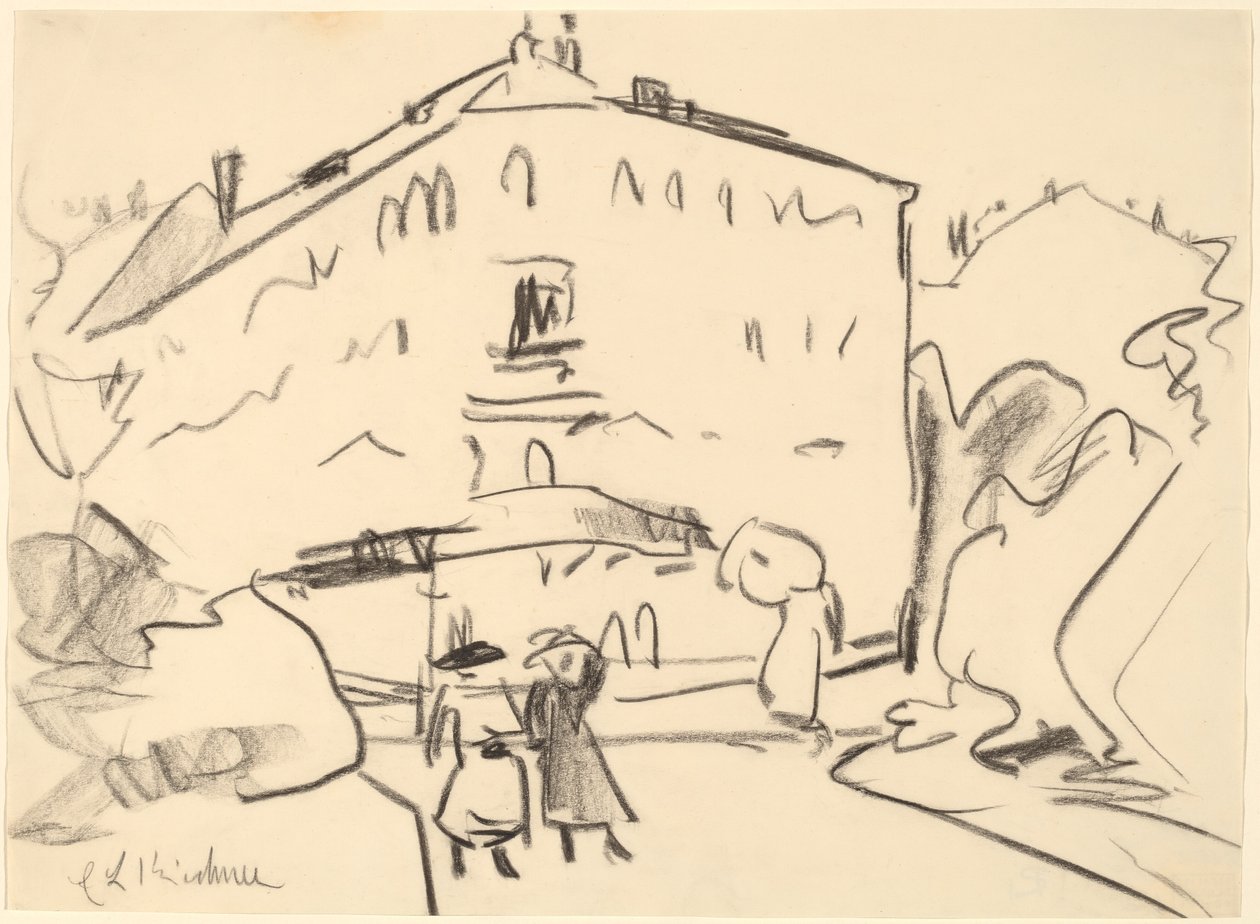 Case a Dresda con Persone che Passeggiano, 1909 da Ernst Ludwig Kirchner