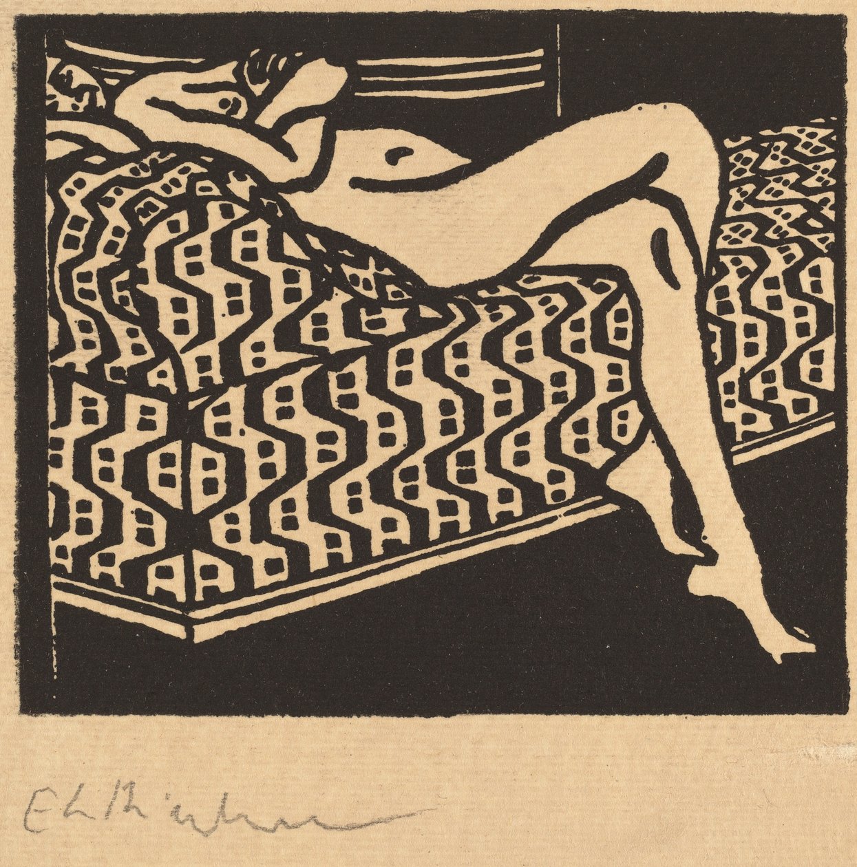 Ragazza nuda sdraiata su un divano da Ernst Ludwig Kirchner