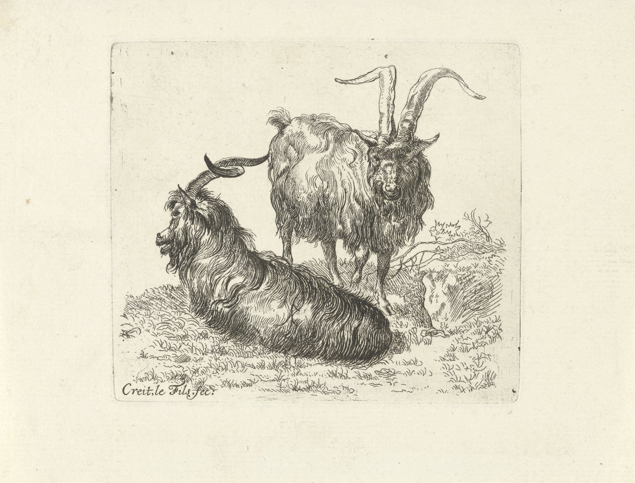 Due montoni in un prato da Ernst Ludwig Creite
