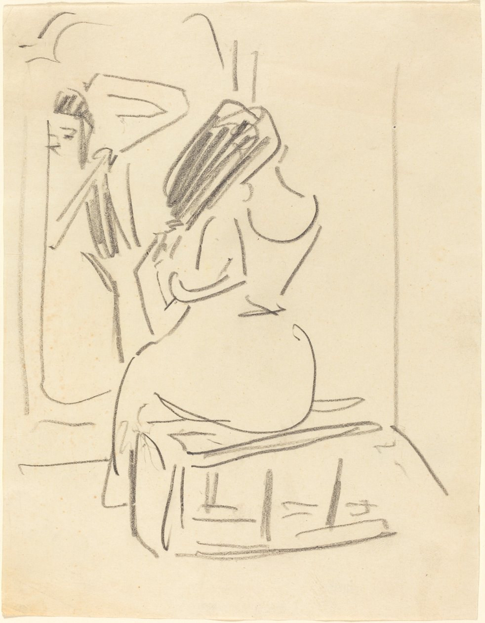 Una Donna che si Pettina davanti a uno Specchio da Ernst Ludwig Kirchner