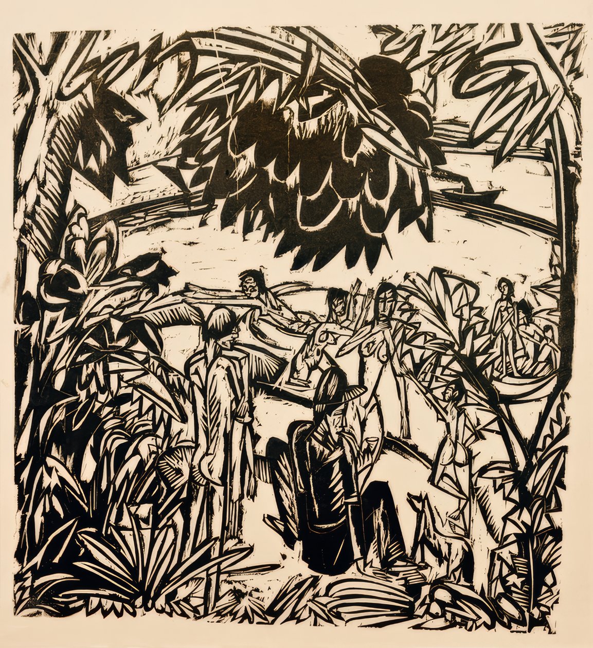 Scena di balneazione sotto i rami degli alberi da Ernst Ludwig Kirchner
