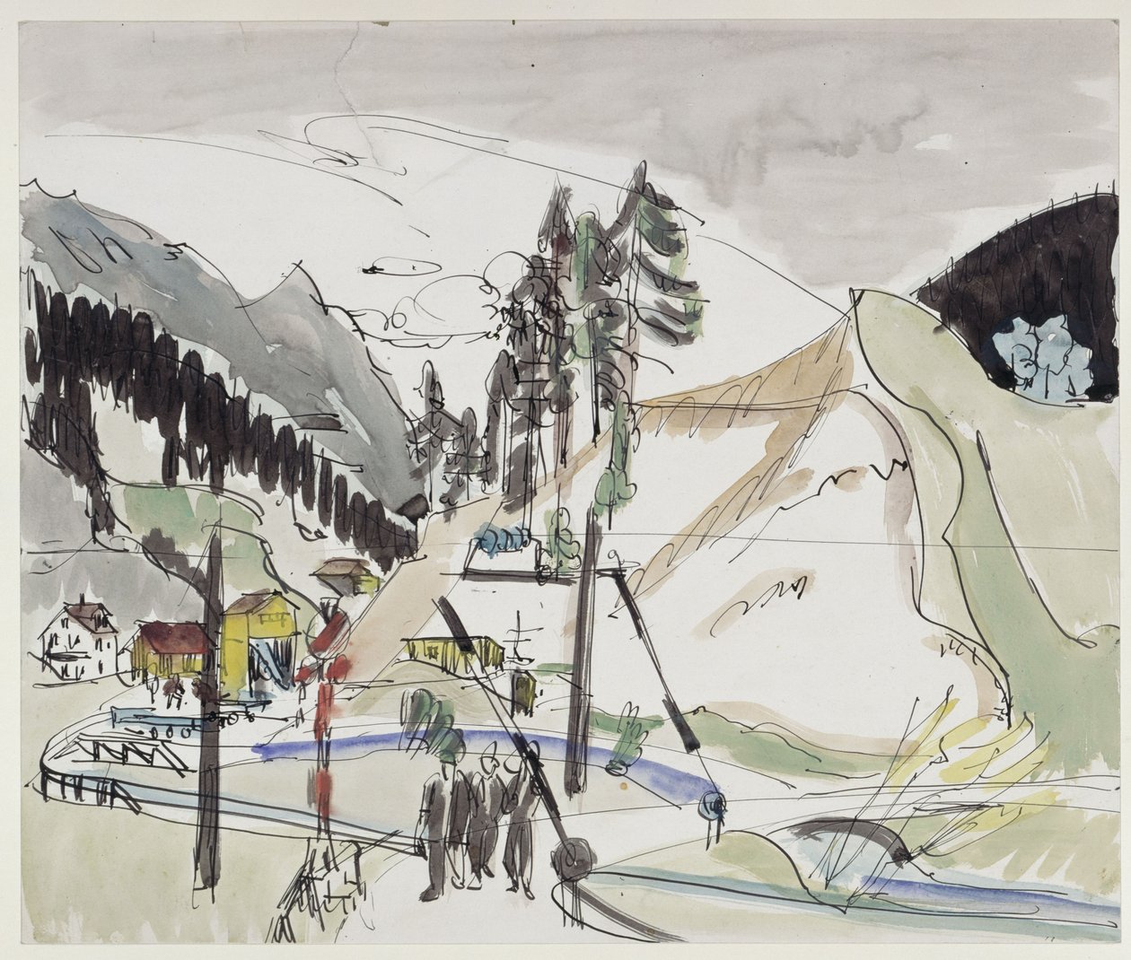 Passaggio a livello (Frauenkirch con vista sulla cava di ghiaia di Wildboden) da Ernst Ludwig Kirchner