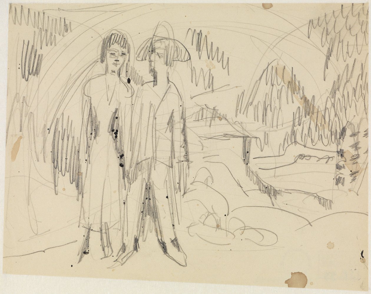 Coppia di contadini davanti a un paesaggio montano da Ernst Ludwig Kirchner