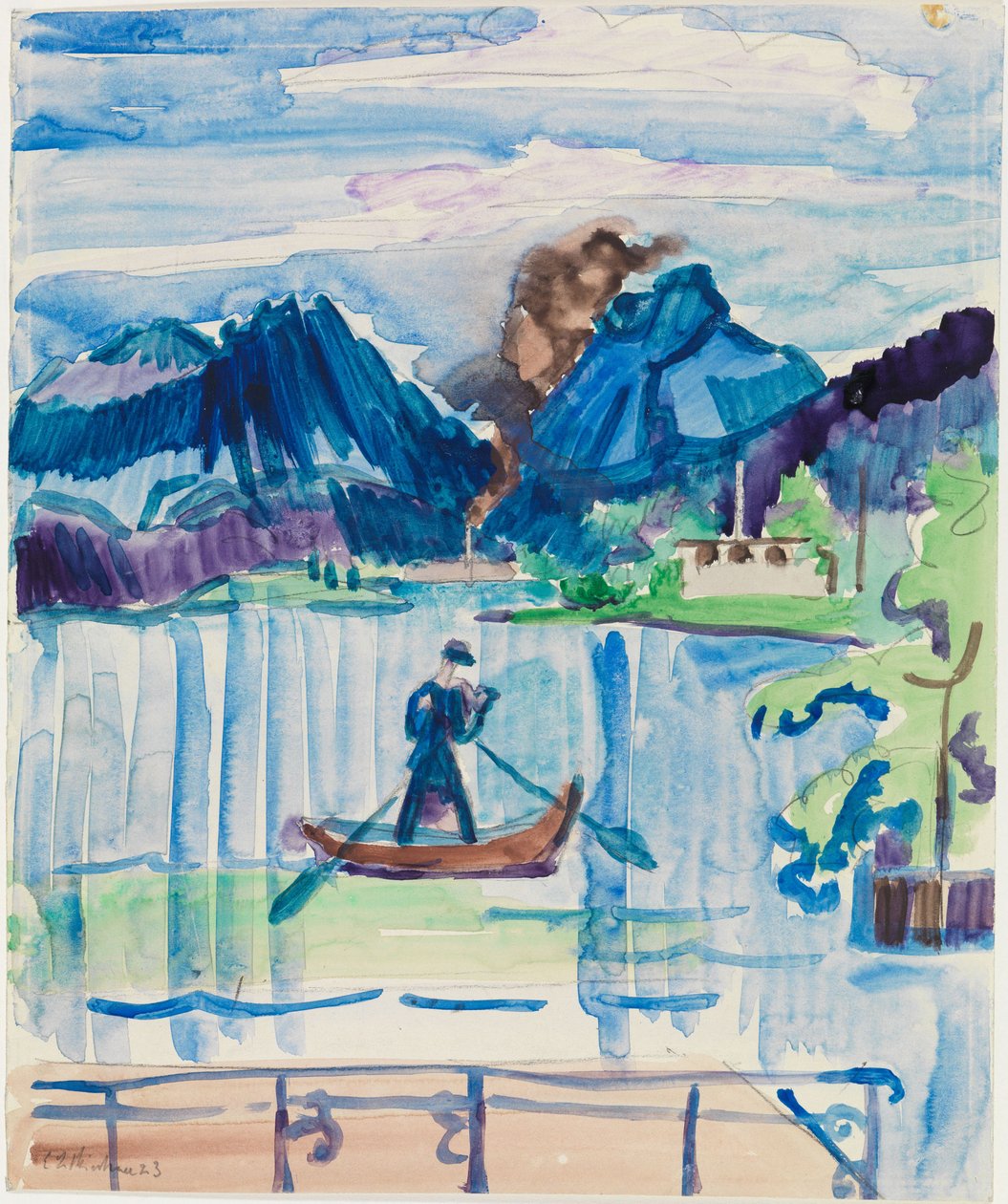 Lago di montagna con un canottiere da Ernst Ludwig Kirchner