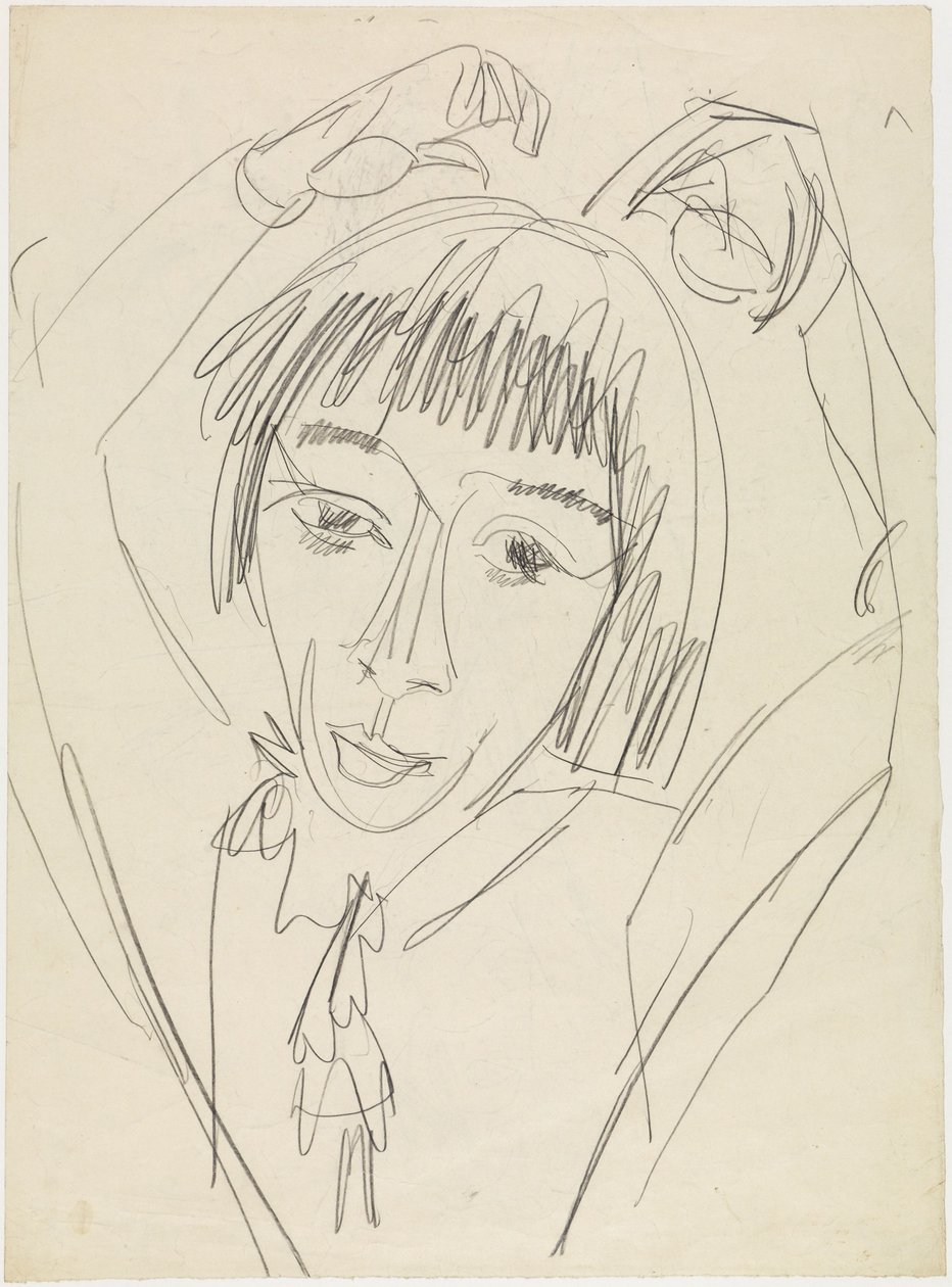 Ritratto a mezzo busto di Gerda con le braccia alzate da Ernst Ludwig Kirchner