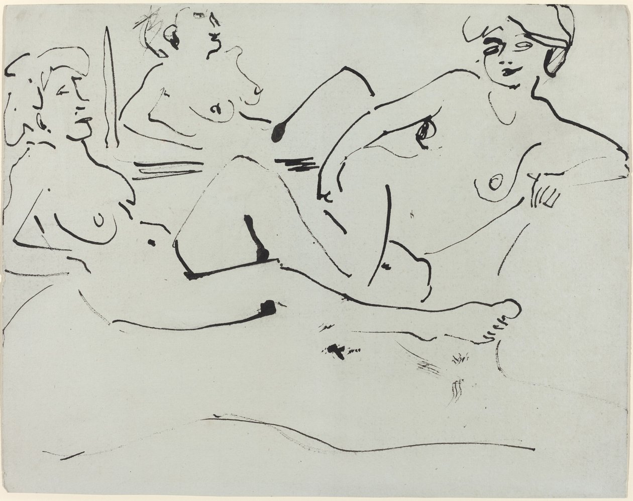 Dodo e una Donna Anziana Distesa davanti a uno Specchio da Ernst Ludwig Kirchner