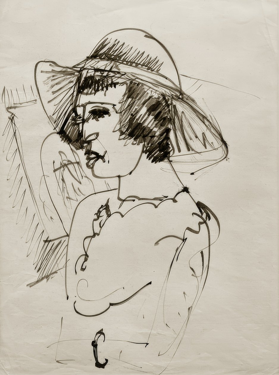 E. L. Kirchner, Ritratto di Erna con grande cappello da Ernst Ludwig Kirchner