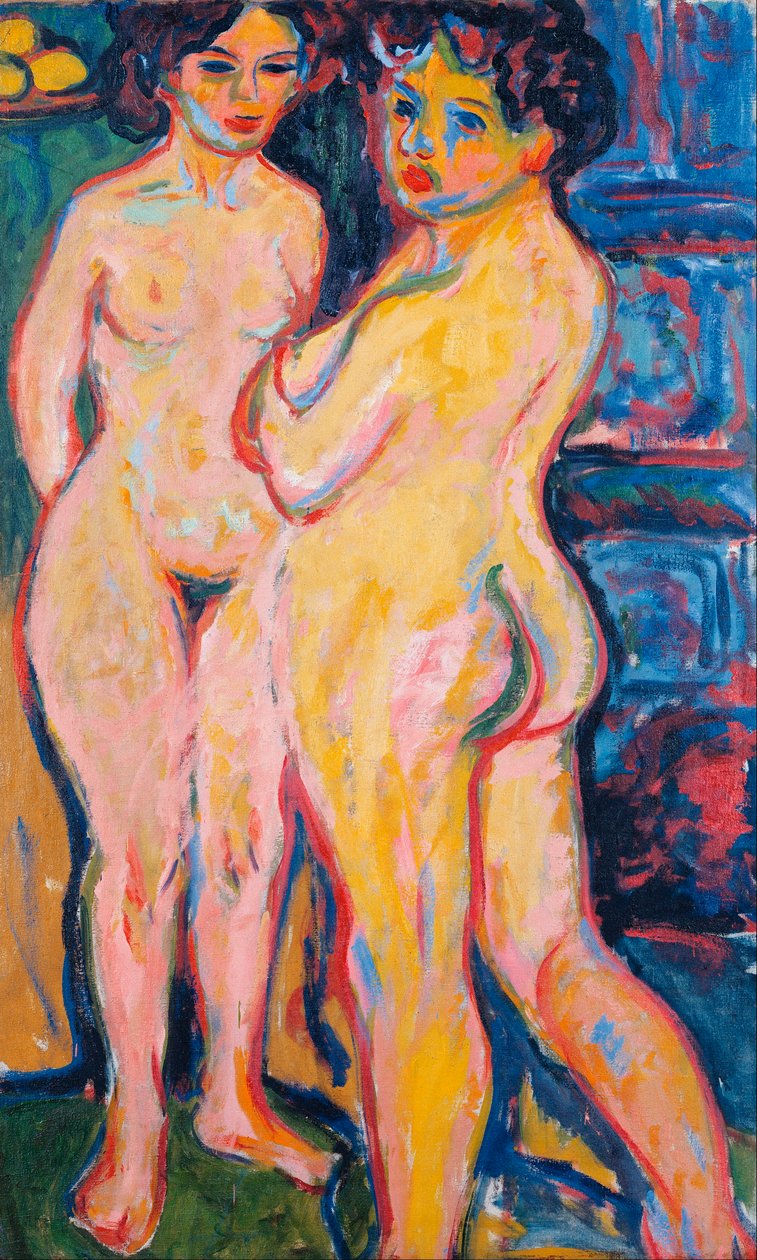 Nudi in piedi vicino alla stufa da Ernst Ludwig Kirchner