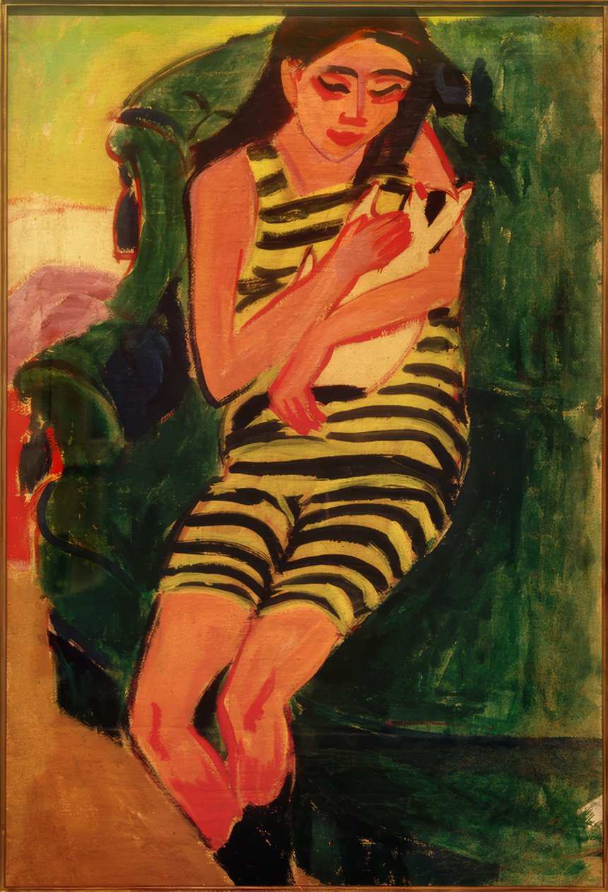 Fränzi con gatto da Ernst Ludwig Kirchner