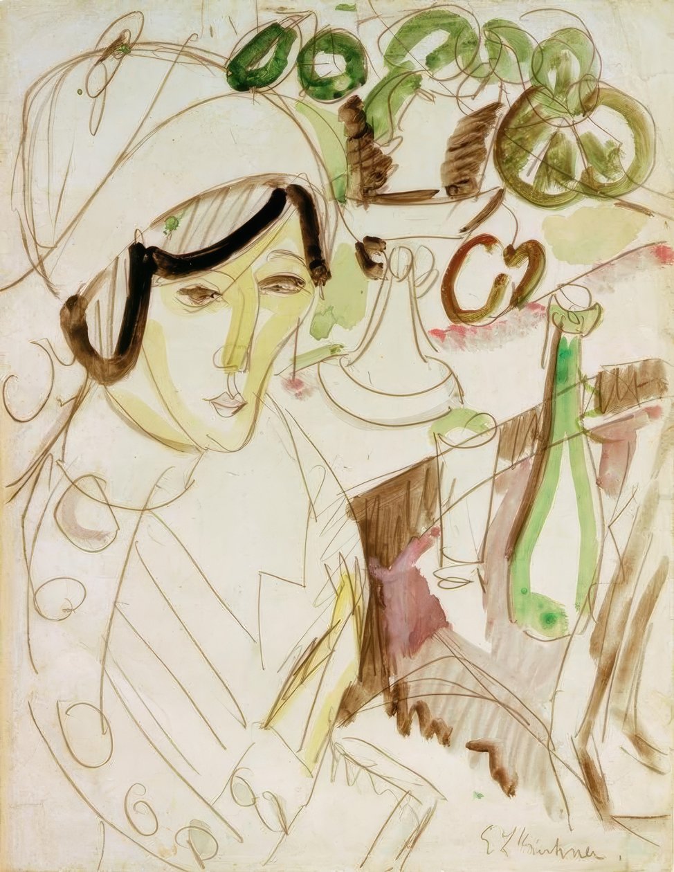 Donna con cappello rotondo (Erna) da Ernst Ludwig Kirchner