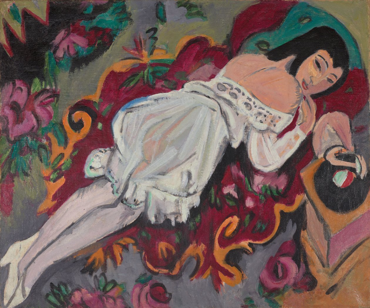 Ragazza in camicia da notte bianca da Ernst Ludwig Kirchner