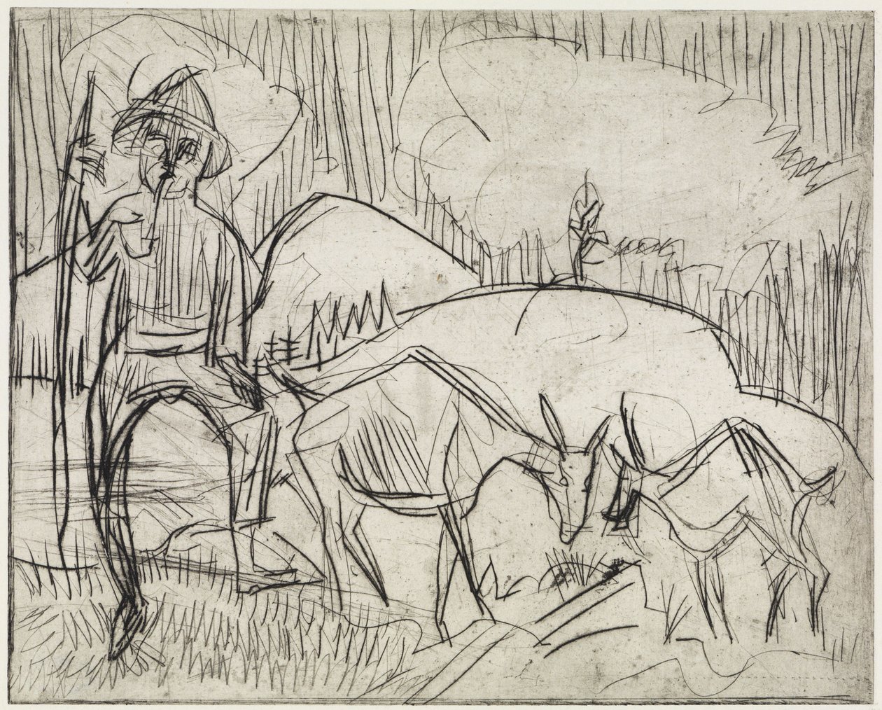Pastore con capre/Pendio montano con persone e capre da Ernst Ludwig Kirchner