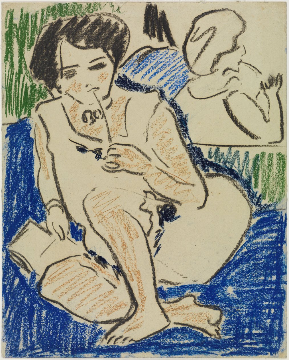 Donna accovacciata con libro da Ernst Ludwig Kirchner
