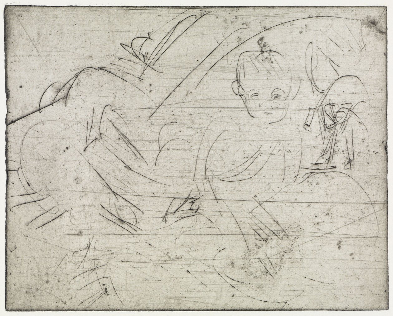 Bambini con un ombrello giapponese / Ragazzino sdraiato e gatto da Ernst Ludwig Kirchner