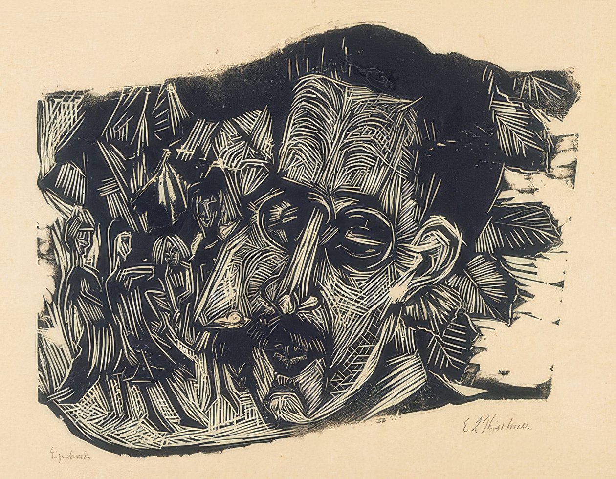 Testa del Dr. Ludwig Binswanger e bambine. 1917/18 da Ernst Ludwig Kirchner