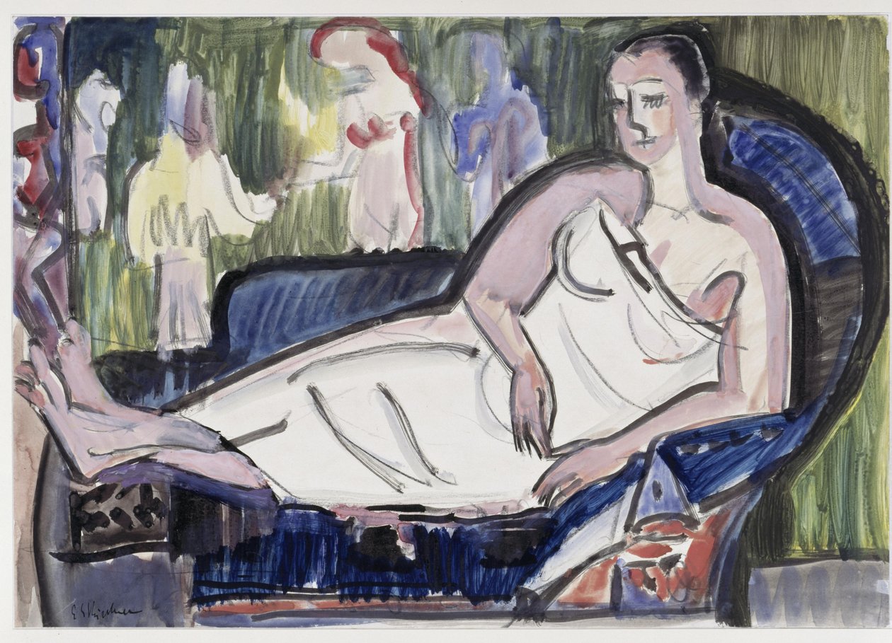 Donna sdraiata su un divano da Ernst Ludwig Kirchner